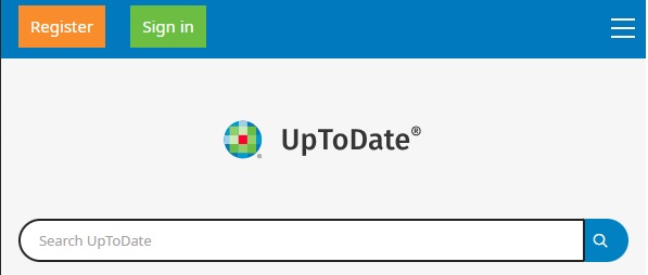 A screenshot of the search box on the UpToDate clinical point of care tool homepage